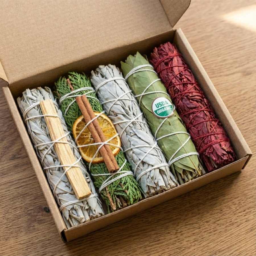 Un coffret découverte de 5 sauges différentes, vue de biais