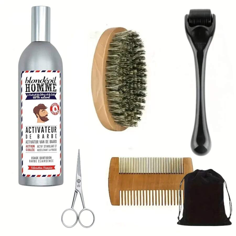 Les 6 accessoires pour la barbe contenus dans le coffret prestige soin de la barbe