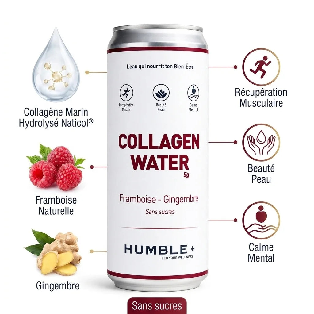 Humble+ Collagen Water Framboise-Gingembre avec ingrédients naturels et bénéfices santé
