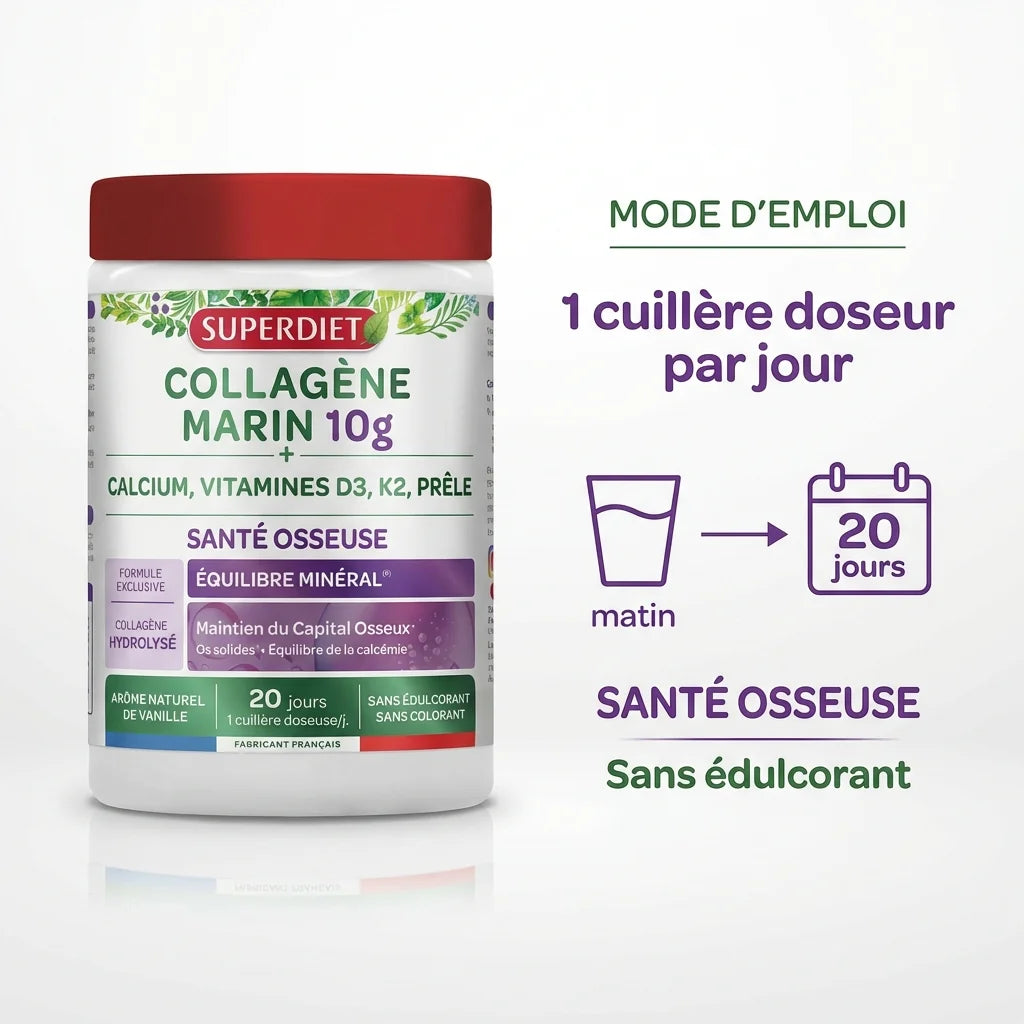 Collagène marin Superdiet 210g santé osseuse avec posologie 1 cuillère par jour