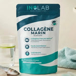 Collagène marin Inolab 2000 Da 175g avec verre d'eau et ingrédients naturels marins