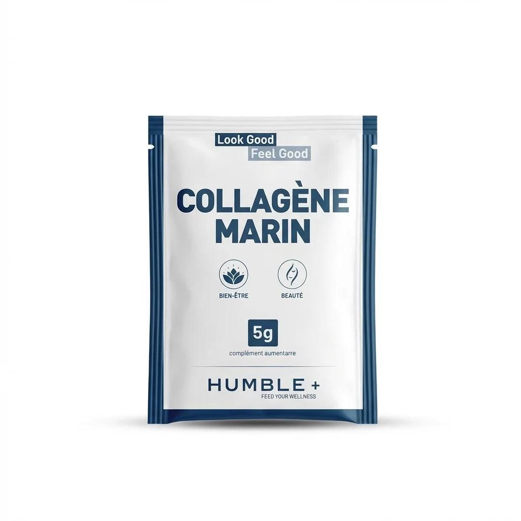 Sachet Collagène Marin Humble+ 5g blanc et bleu, complément alimentaire 30 doses