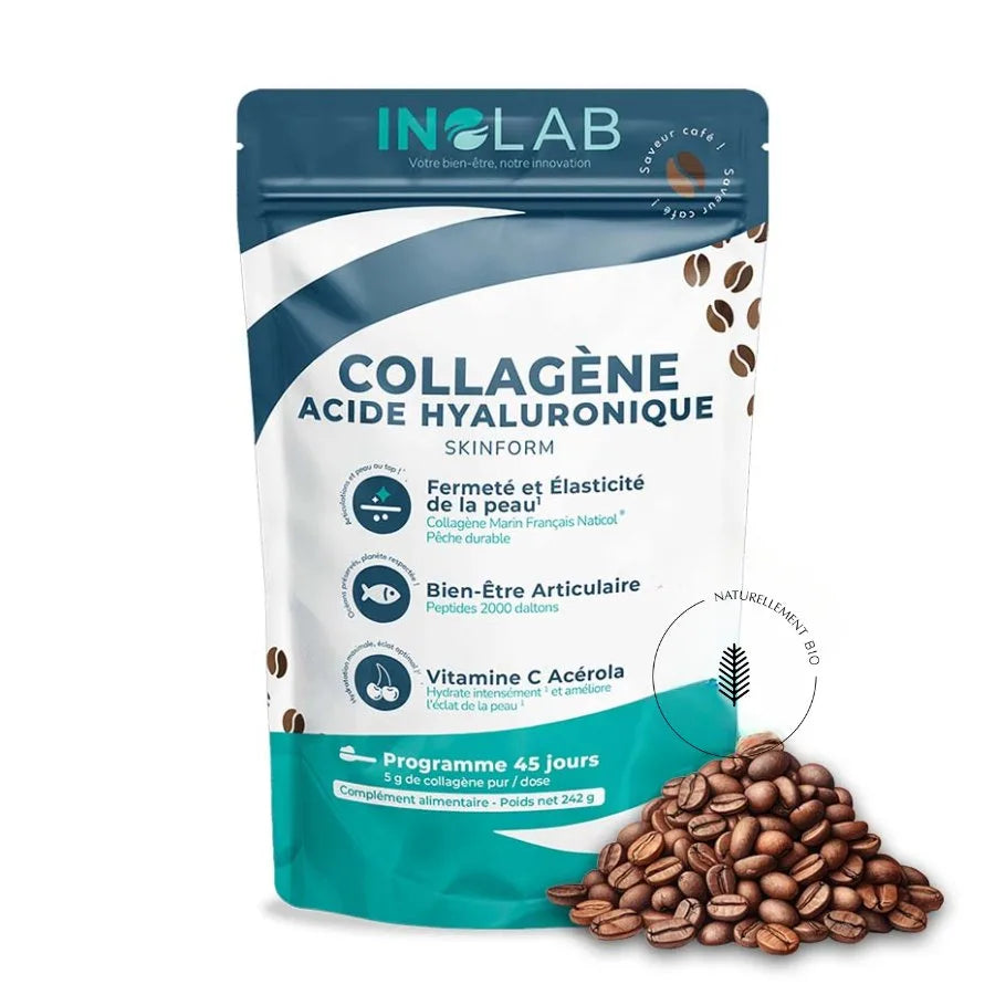 Une sachet de Skinform Collagène Marin + Acide Hyaluronique Saveur Café d'Inolab