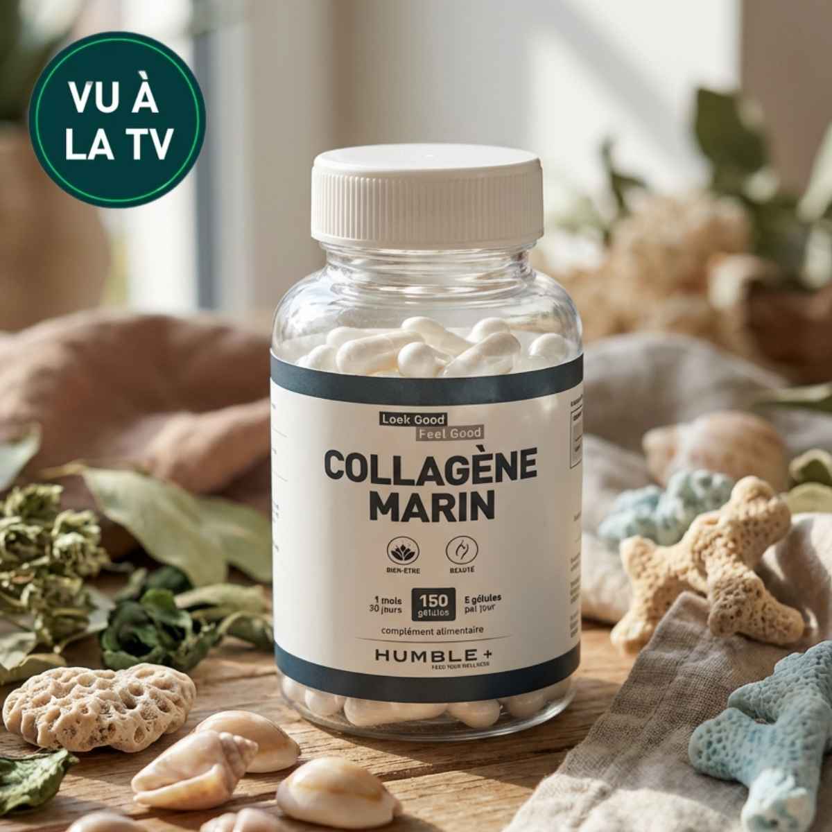 Boite de 150 gélules de collagène marin de la marque Humble+