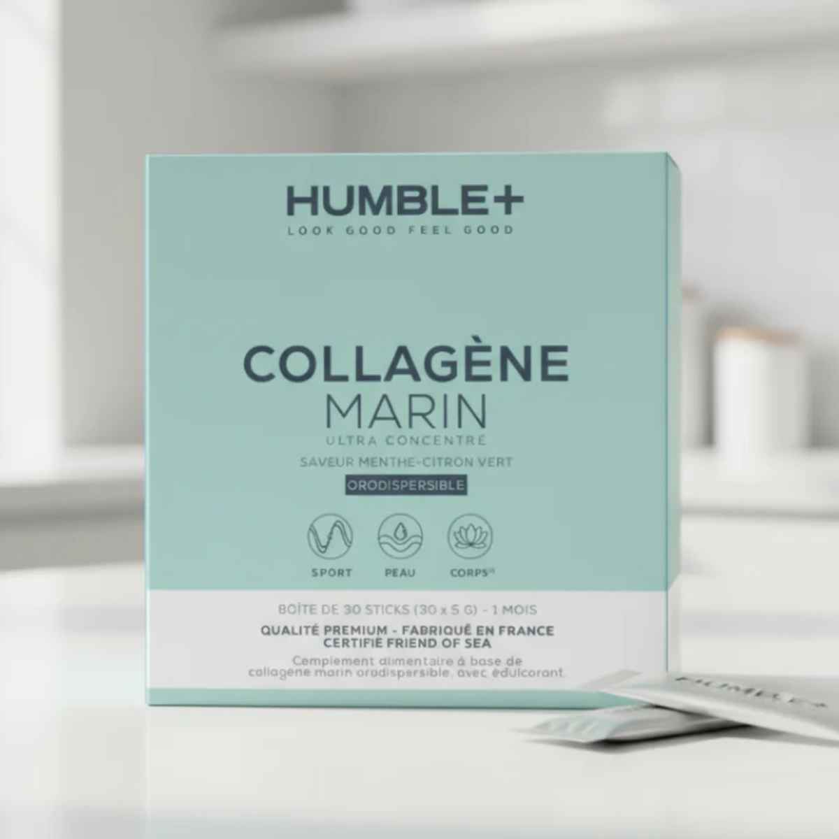 Représentation graphique d'un complément alimentaire à base de collagène marin.