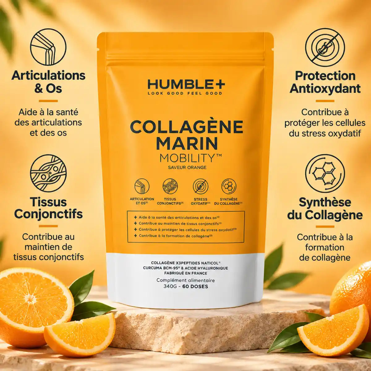 Collagène Mobility Humble+ avec curcuma et acide hyaluronique - 4 bénéfices pour articulations et os