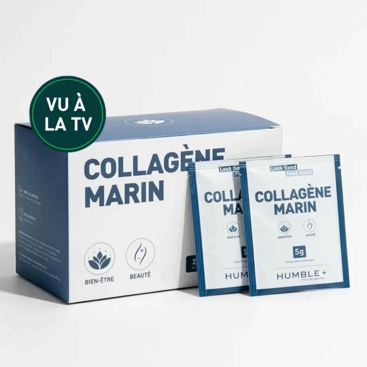 Une boite de stick de 5grammes de collagène marin de la marque Humble+