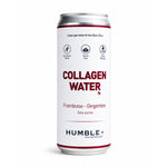 Collagen Water Framboise-Gingembre Humble+ avec framboise et gingembre frais, routine beauté wellness sur fond blanc.