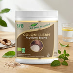 Colon'Clean 200g poudre de psyllium blond SFB, pot sur bois naturel avec feuilles vertes