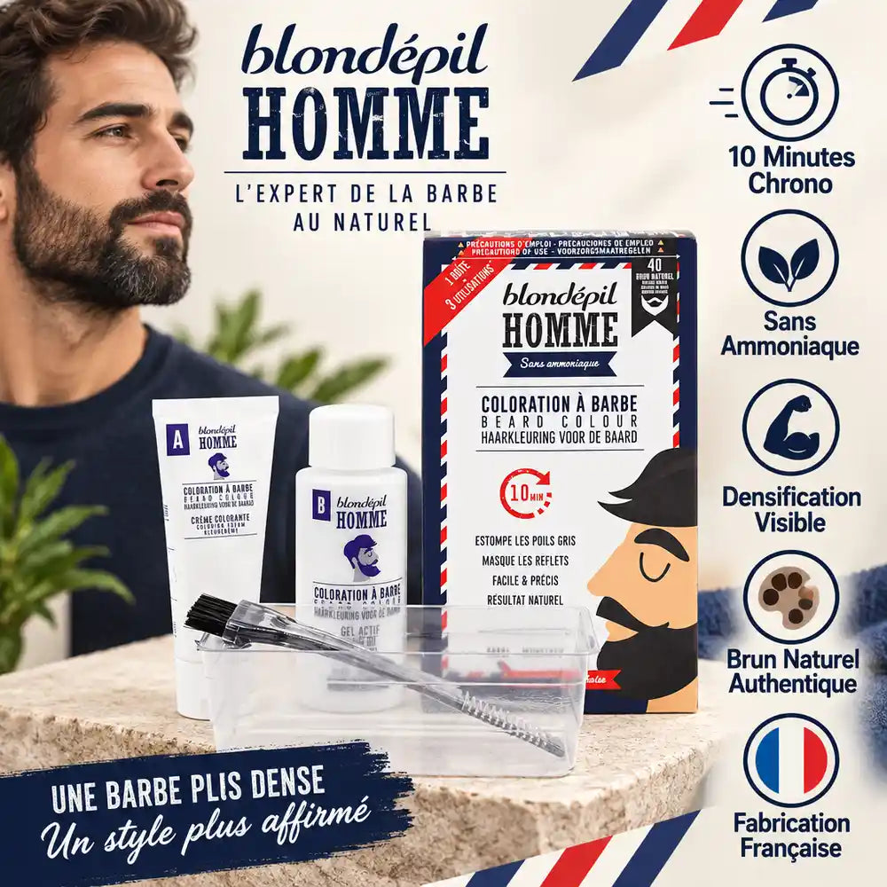 Coloration barbe Blondépil teinte 40 brun naturel sans ammoniaque - résultats visibles en 10 minutes