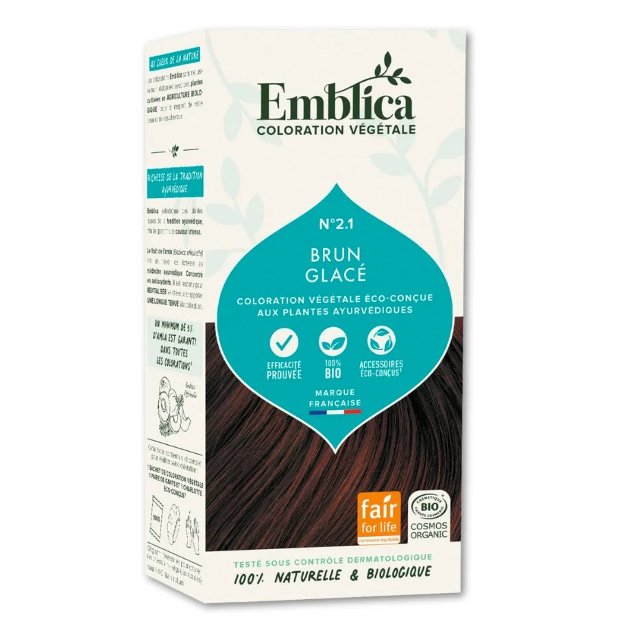 Le packaging d'une Coloration Cheveux Végétale Brun glacé Emblica
