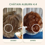Photos avant et après application de la Coloration Cheveux Végétale Châtain auburn Emblica
