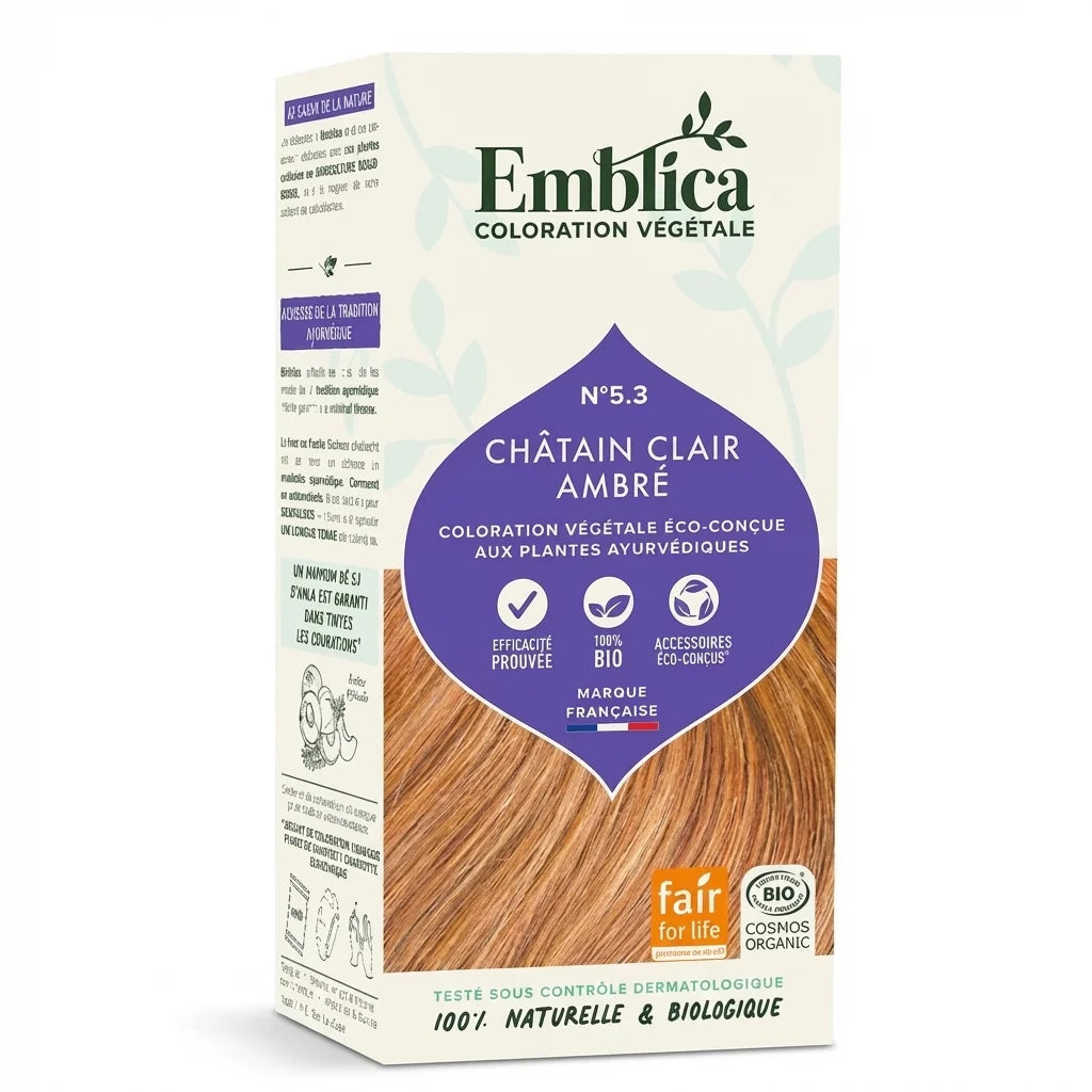 Coloration végétale Emblica châtain clair ambré N°5.3 - Packaging certifié BIO