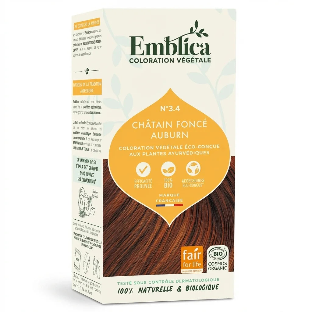 Coloration cheveux végétale Emblica Châtain Foncé Auburn - Boîte packaging