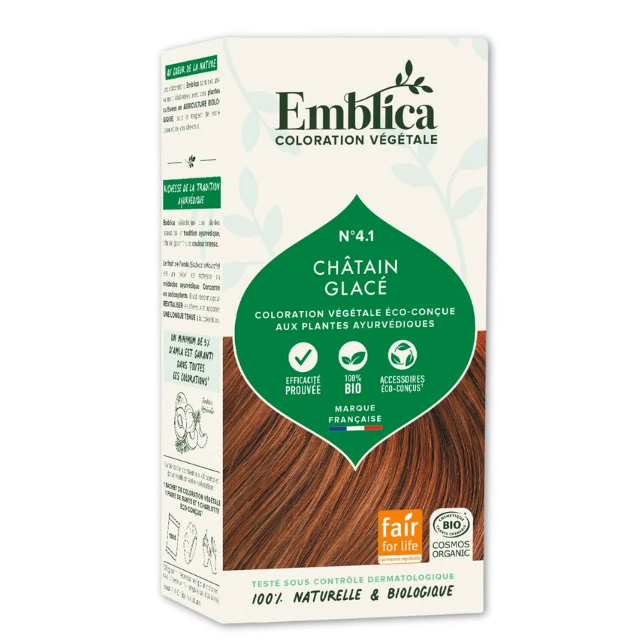 Le packaging de la Coloration Cheveux Végétale Châtain glacé 4.1 Emblica