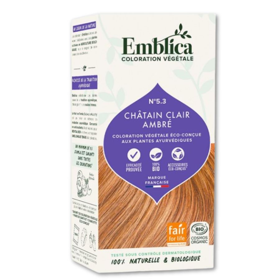Le packaging de la Coloration Cheveux Végétale Châtain clair ambré Emblica