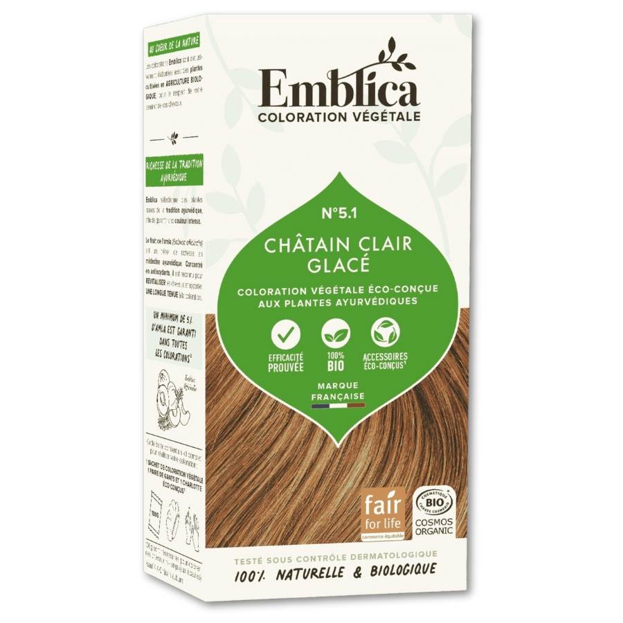 Le packaging de la Coloration Cheveux Végétale Châtain clair glacé Emblica