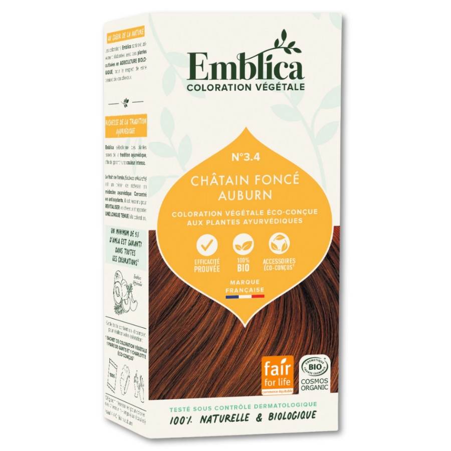 Le packaging de la Coloration Cheveux Végétale Châtain foncé auburn Emblica