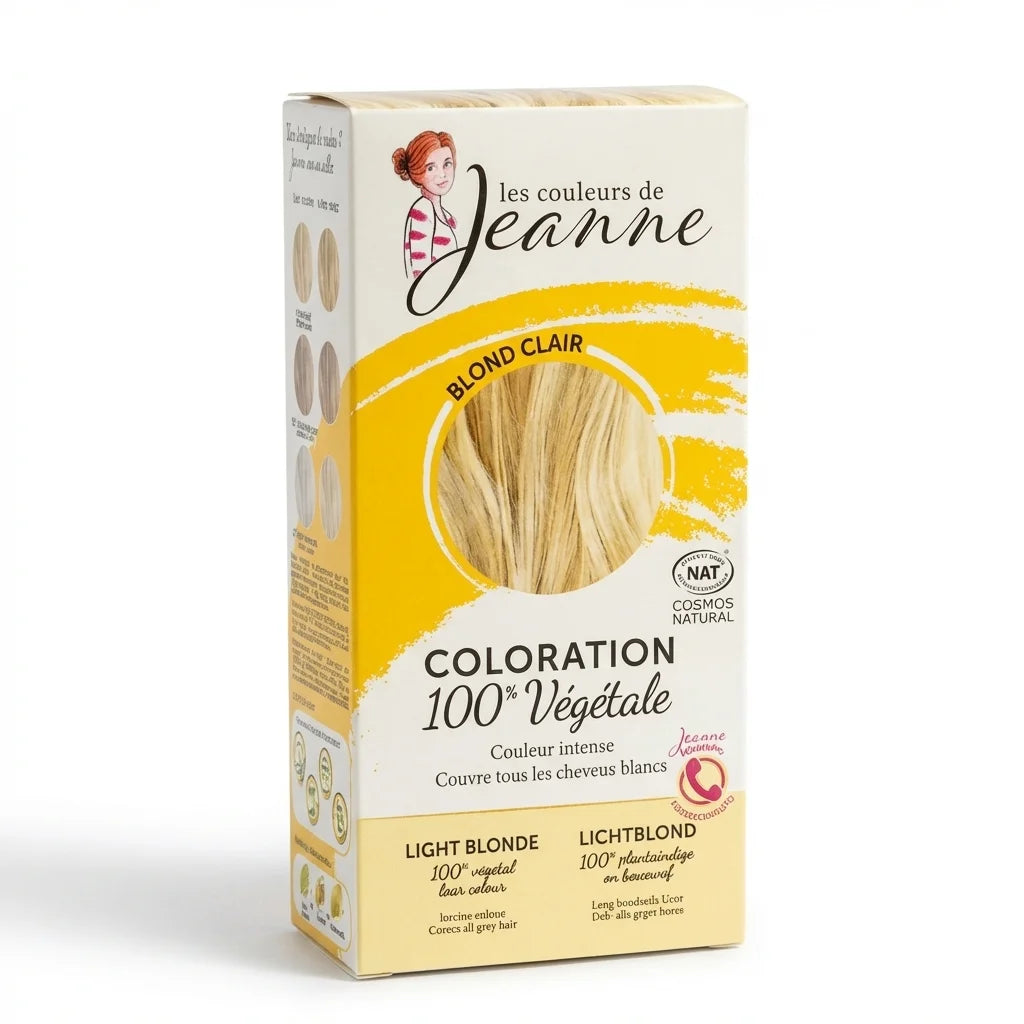 Boîte coloration végétale blond clair Les Couleurs de Jeanne avec nuancier et certification 100% naturel