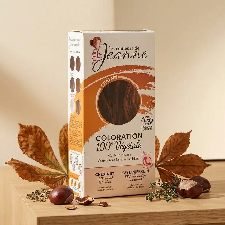 Coloration végétale châtain Les Couleurs de Jeanne avec ingrédients botaniques naturels