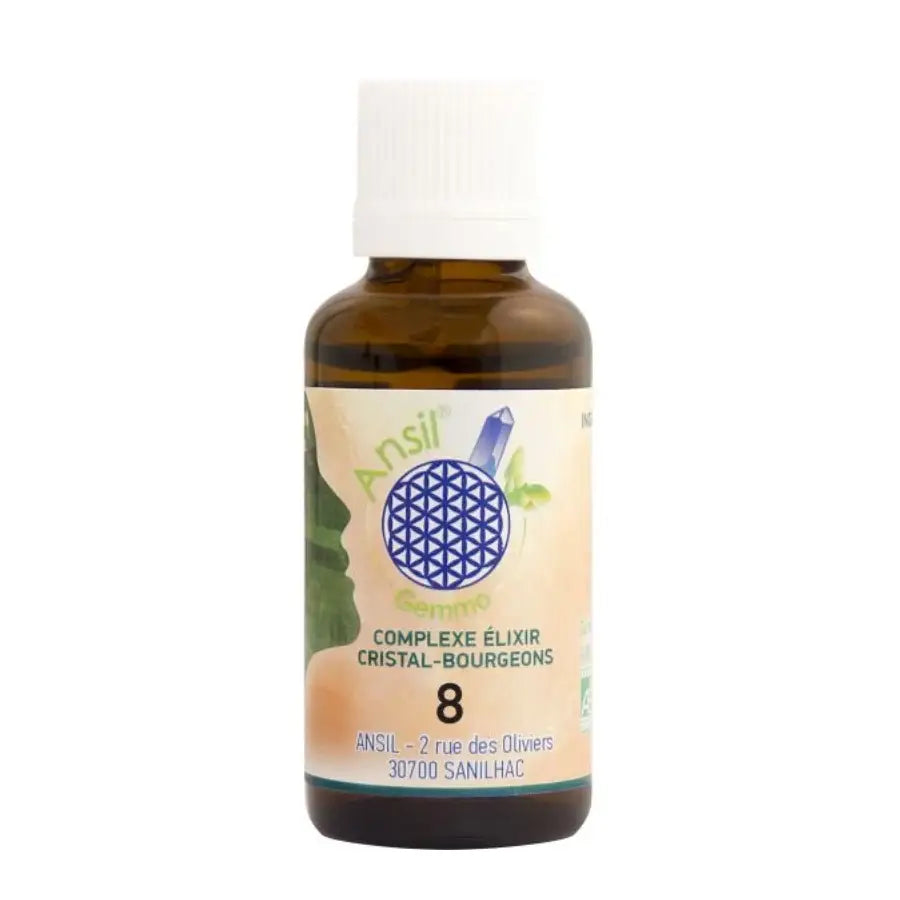Flacon de 30ml du complexe élixir de cristal Aigue-marine de la marque Ansil