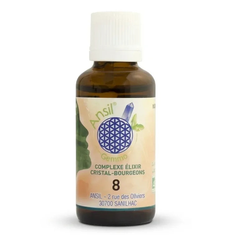 Flacon 30ml Complexe bio Aigue-Marine Cassis Aubépine Figuier Ansil élixir cristal-bourgeons