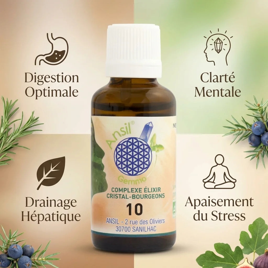 Complexe bio Citrine Romarin Genévrier Figuier 30ml Ansil avec bénéfices digestion et drainage hépatique