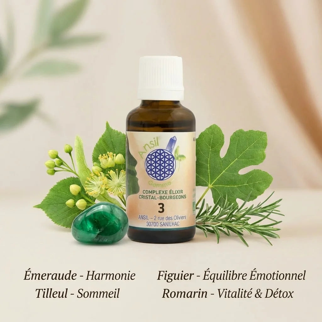 Complexe bio Émeraude Tilleul Figuier Romarin 30ml Ansil - flacon verre ambré avec ingrédients naturels