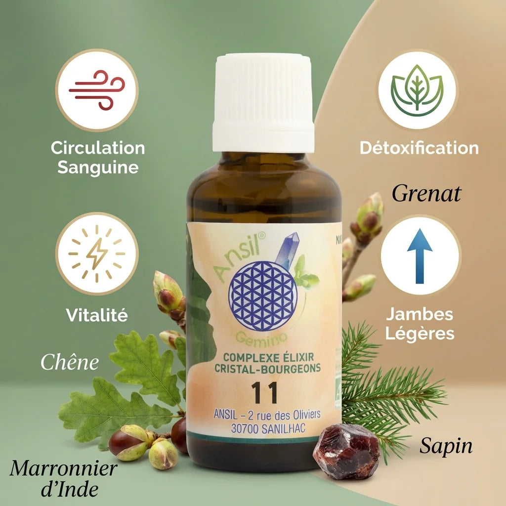 Complexe bio Grenat Chêne Marronnier d'Inde Sapin 30ml Ansil avec ingrédients botaniques