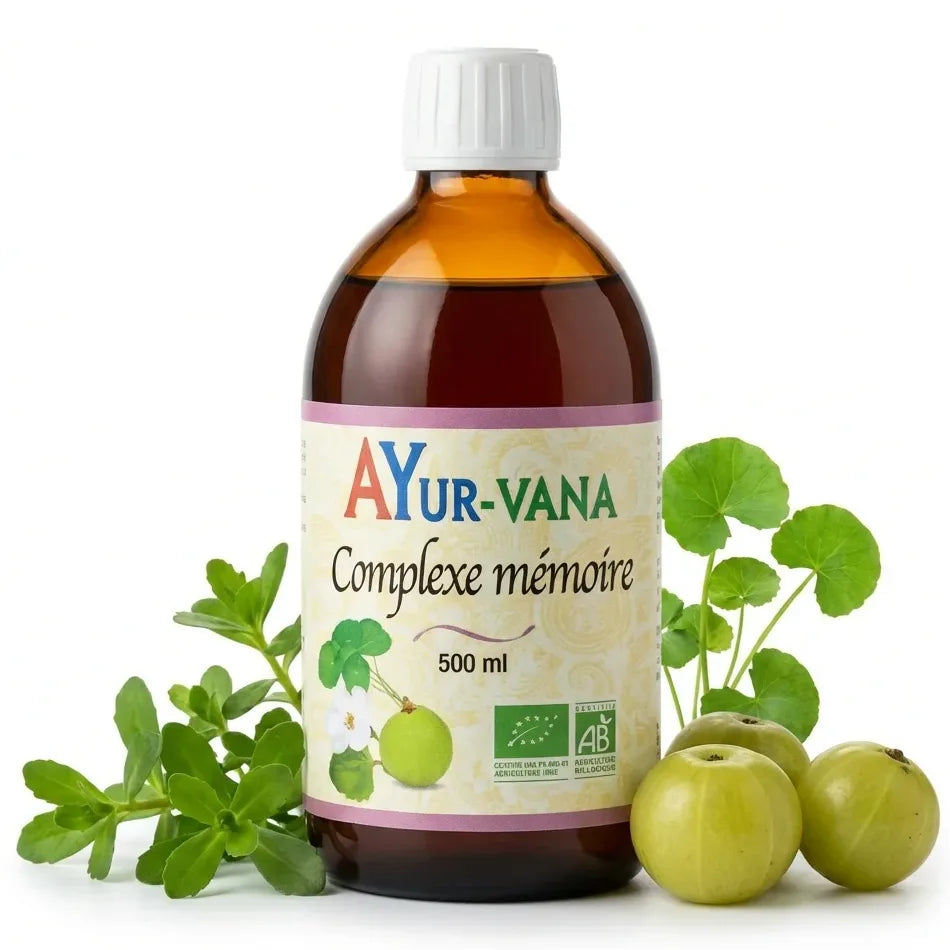 Complexe mémoire bio 500ml Ayur Vana avec ingrédients naturels Brahmi et Centella Asiatica
