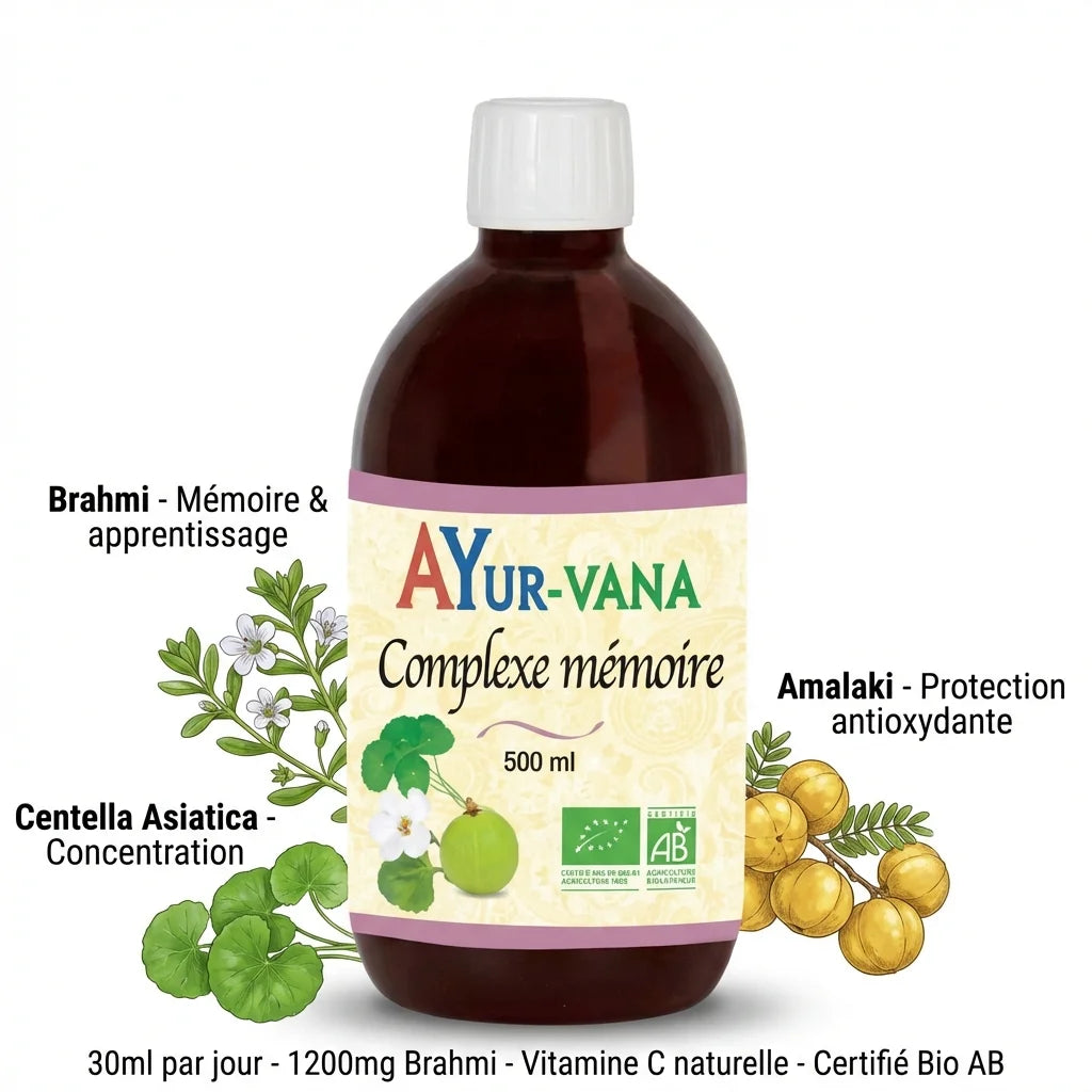 Complexe mémoire bio Ayur Vana 500ml avec Brahmi, Centella Asiatica et Amalaki