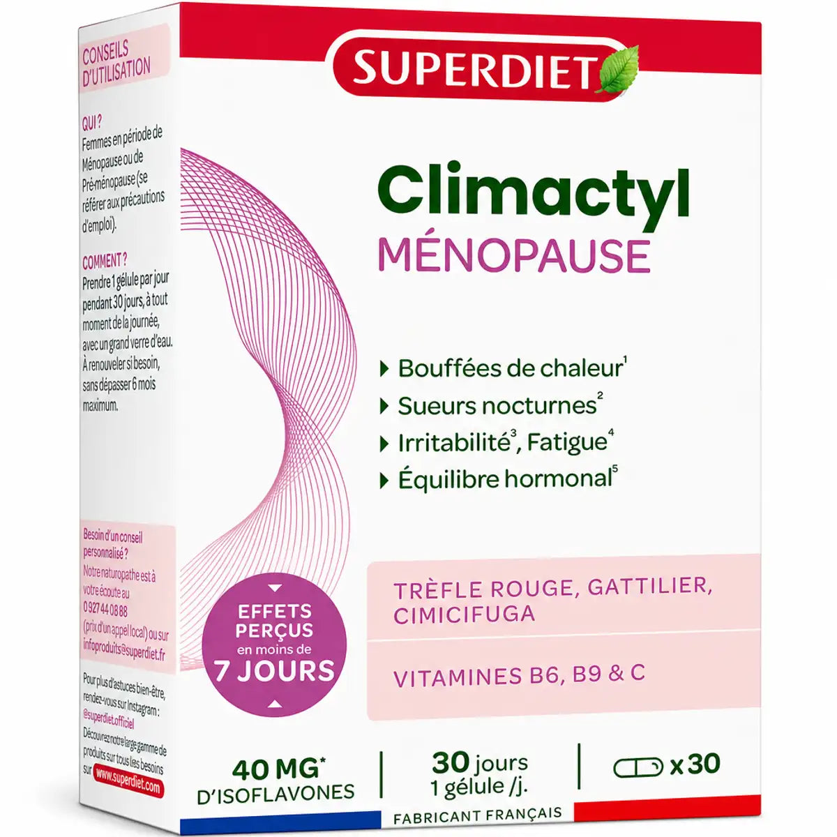 Superdiet Complexe Ménopause Non Bio 30 gélules - Flacon blanc et rouge