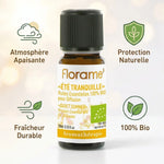 Flacon Citronnelle Bio Florame 10ml avec icônes bénéfices atmosphère apaisante protection naturelle