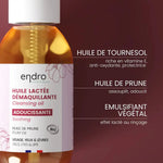 Ingrédients de l'huile lactée démaquillante de la marque Endro