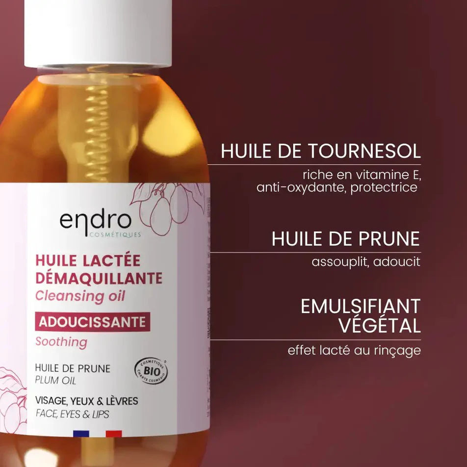 Ingrédients de l'huile lactée démaquillante de la marque Endro