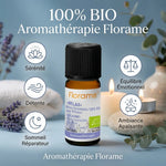 Flacon Relax Bio 10ml Florame avec icônes sérénité, détente et sommeil réparateur - huile essentielle aromathérapie
