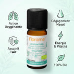 Florame composition respiratoire bio 10ml avec icônes de bénéfices santé et certification biologique