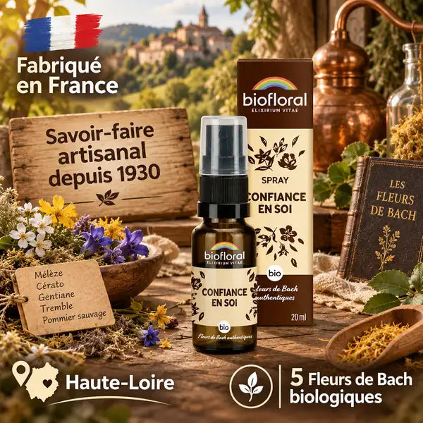 Spray Confiance en soi Biofloral 20ml fleurs de Bach biologiques fabriqué en France