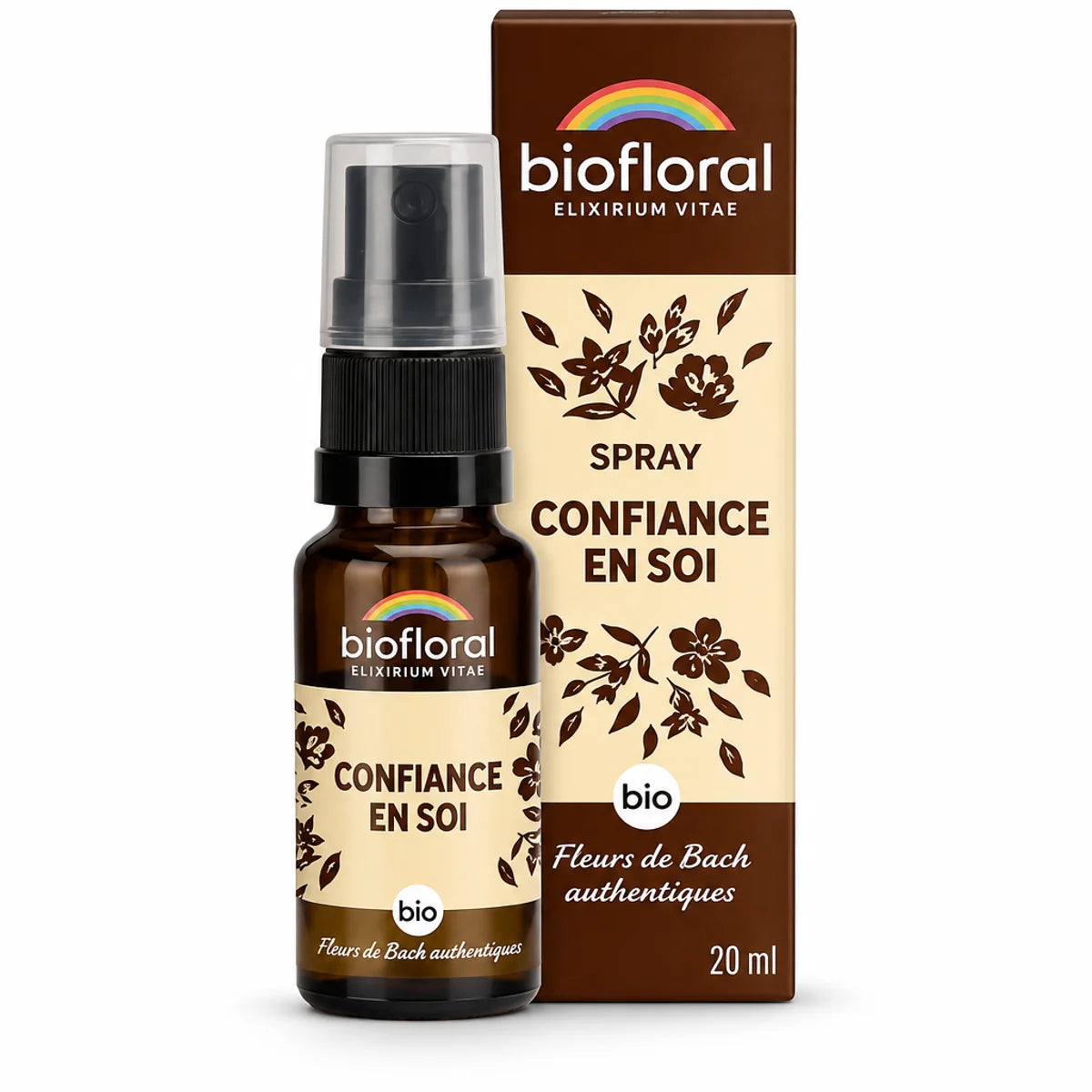 Spray Confiance en soi Biofloral 20ml Fleurs de Bach en flacon ambré