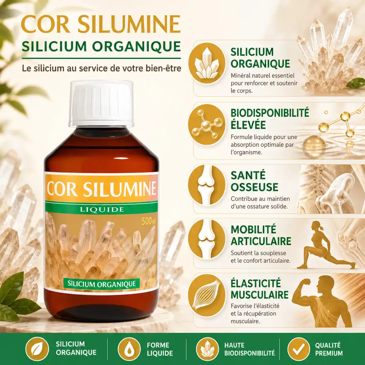COR SILUMINE 500ml - Supplément silicium pour os, tendons et muscles - Jade Recherche