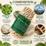 Cordes encens Basilic Sacré Tulsi tressées main, herbes Himalaya pures, composition naturelle artisanale