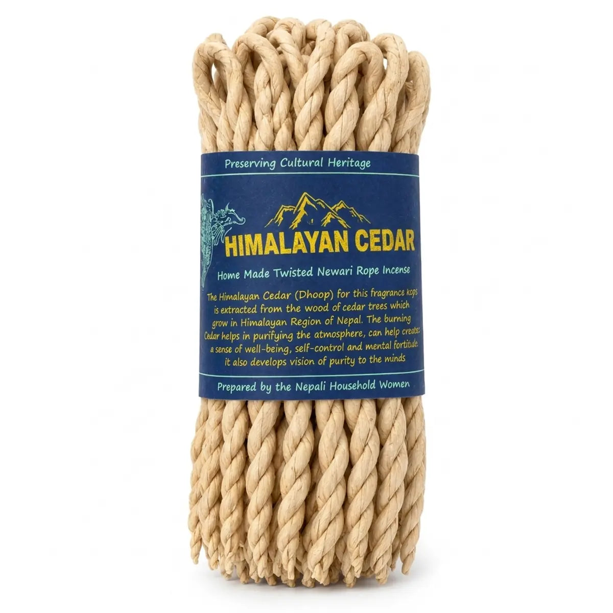 Cordes d'encens Cèdre Himalaya tressées avec étiquette bleue, produit pur Népal