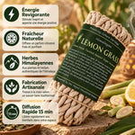 Corde d'encens Citronnelle Nepali avec infographie des bénéfices - herbes pures himalayennes