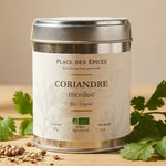 Coriandre moulue bio 50g Place des épices avec feuilles fraîches et graines