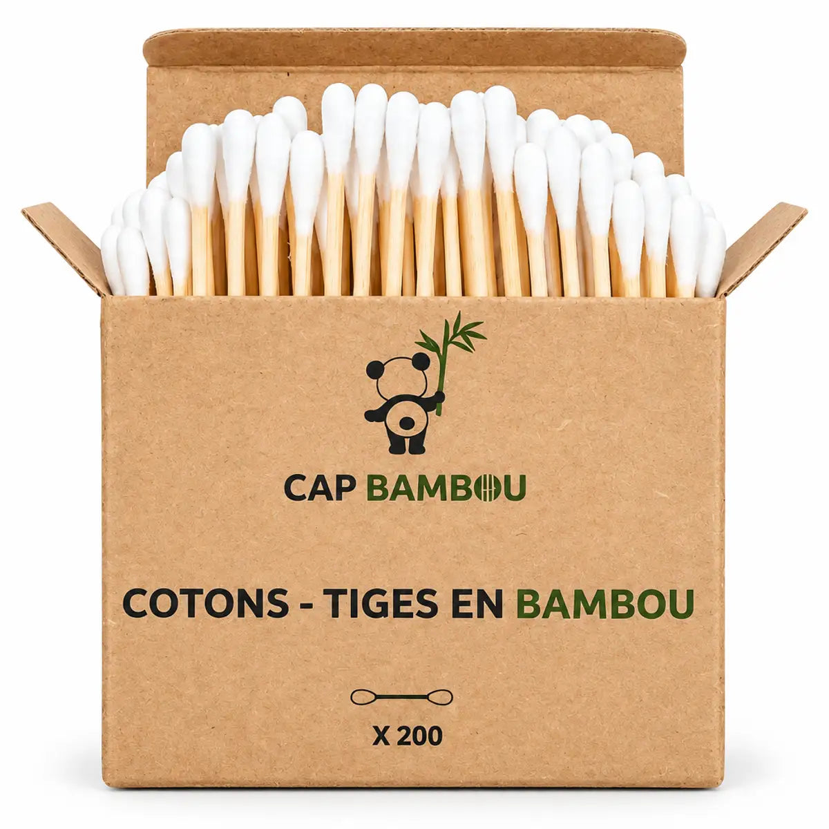 Boîte de 200 cotons tiges Cap Bambou avec emballage kraft écologique