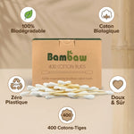 Boîte cotons-tiges Bambaw 400 biodégradables avec bénéfices écologiques et coton biologique