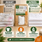 Coussinet absorbant Polarity Wash avant/après : blancheur préservée, moins de calcaire et détergent