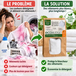 Coussinet absorbant Polarity Wash avant/après : vêtements blancs protégés du détachement de couleur