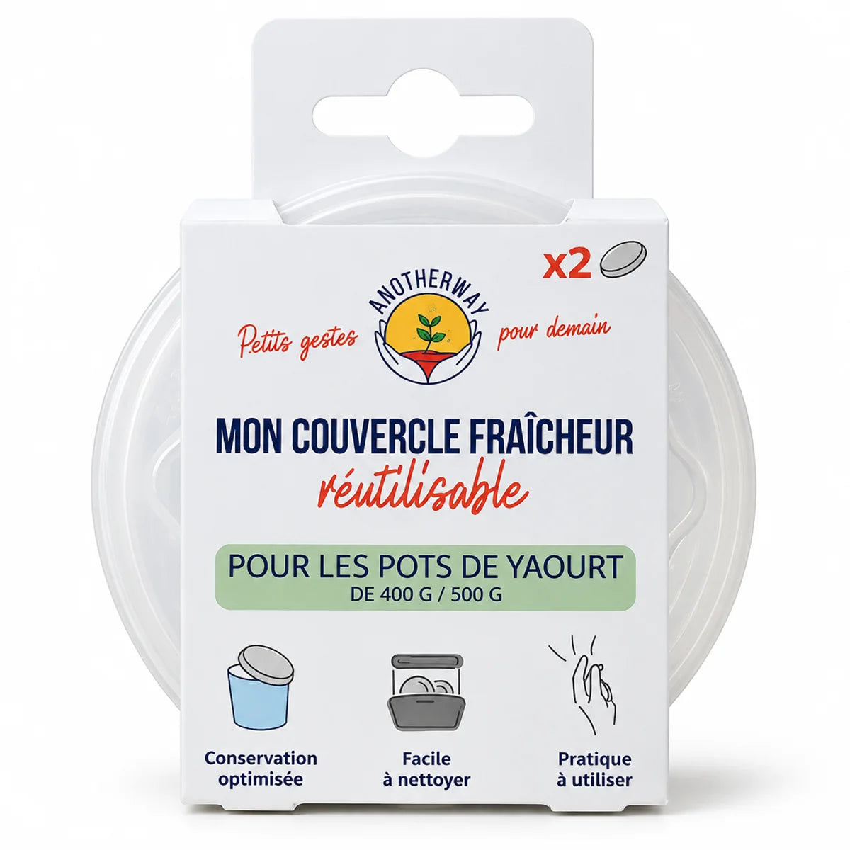 Couvercle fraîcheur réutilisable silicone Anotherway lot de 2 avec emballage blanc