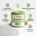 Cranberry Bio Graine Sauvage - 40 gélules pour prévention infections urinaires, packaging certifié biologique